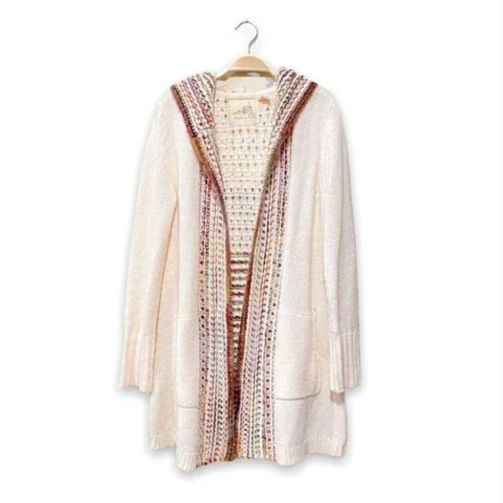 Anthropologie Angel Of The North Rainbow Wool Hooded Cardigan Sweater Size XS